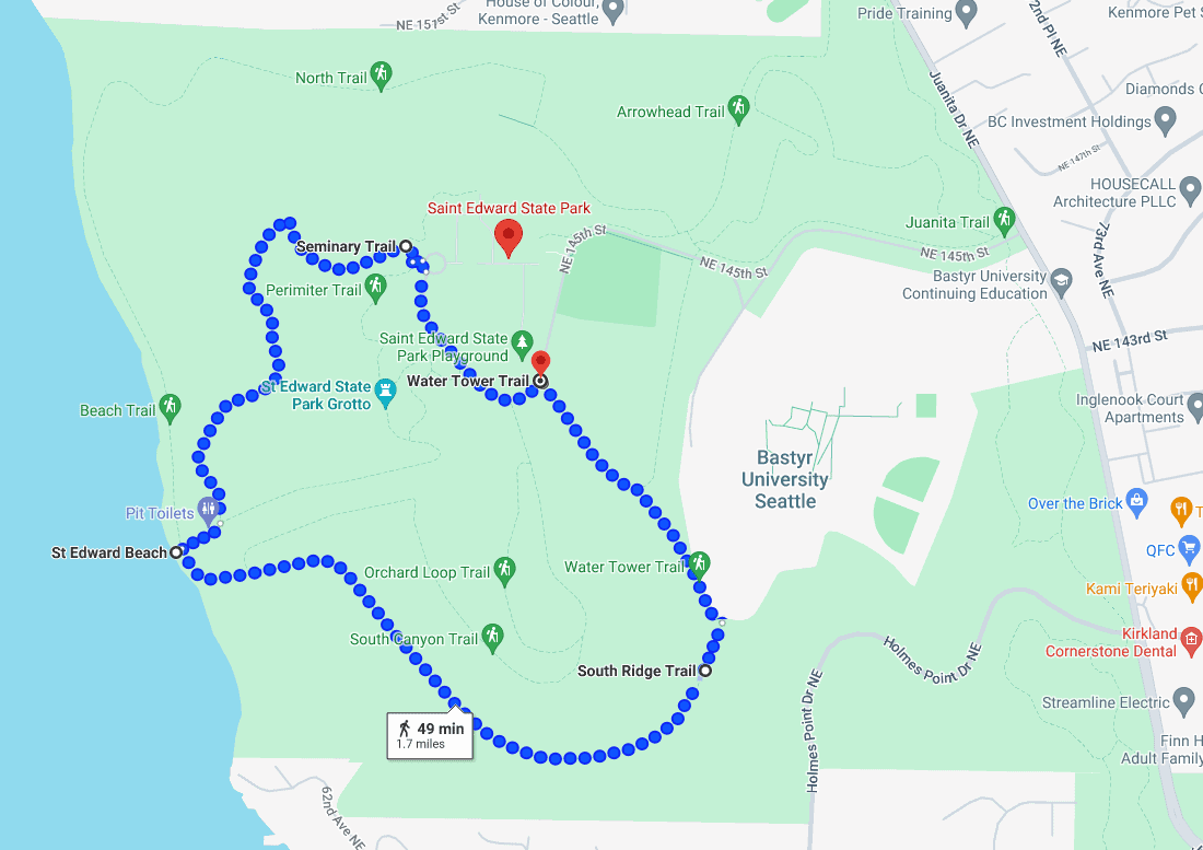 Map showing the route of the st edwards dog walk