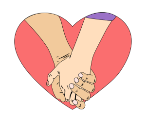 Couple holding hands heart outline