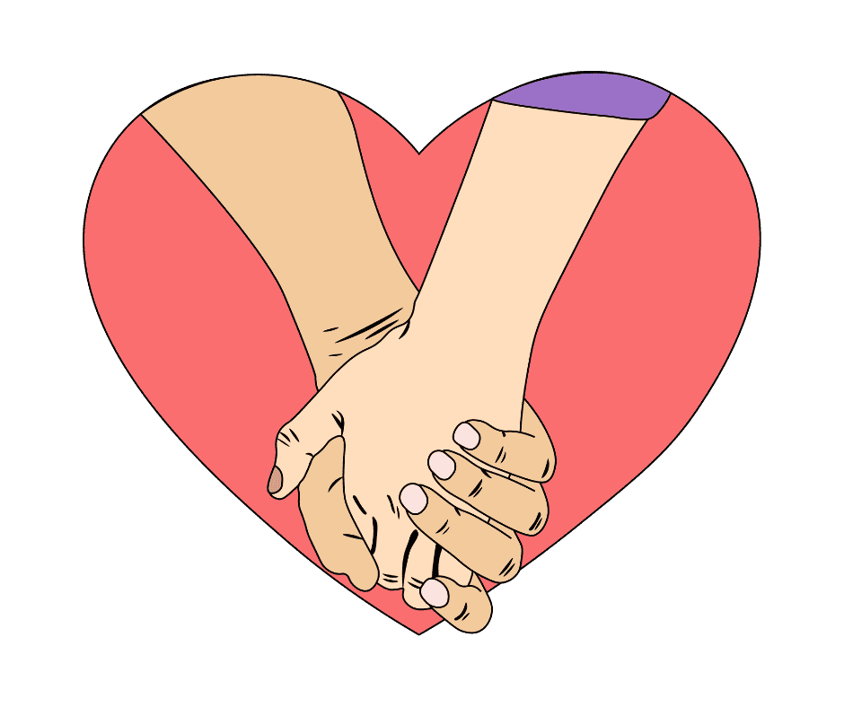 Couple holding hands heart outline